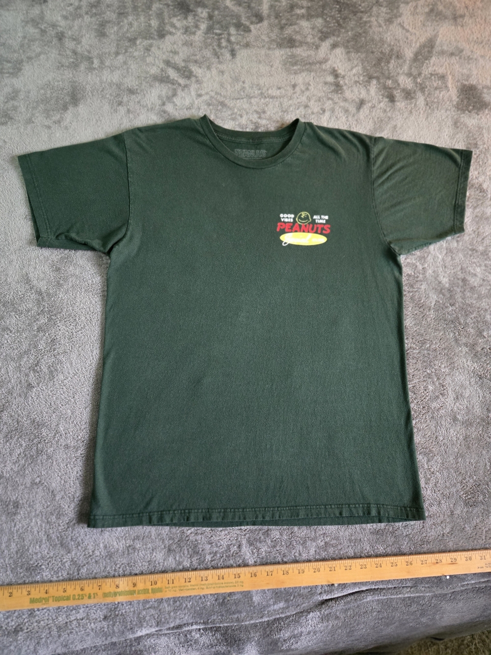 Peanuts Dark Green Graphic Tee with Yellow & Red Logo